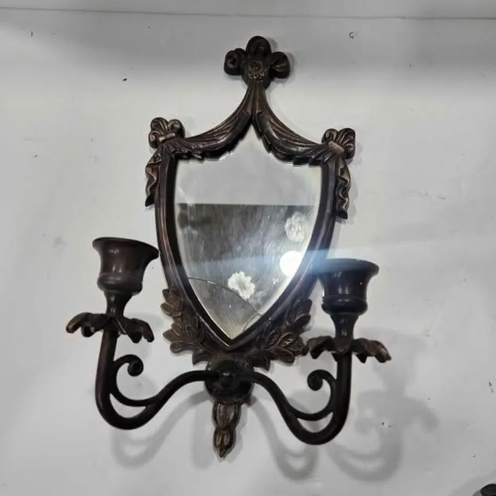 Vintage very heavy Style Mirrored Wall Sconce Candle Holder